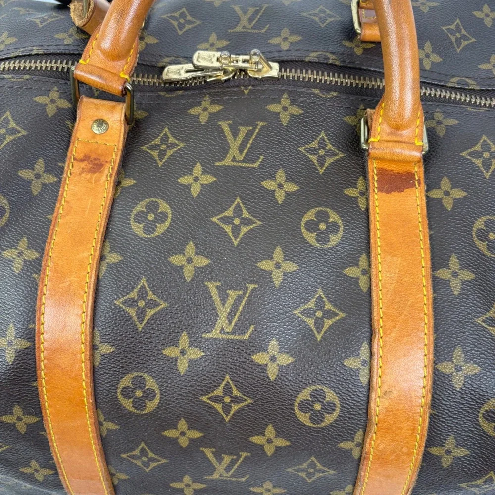 Louis Vuitton Keepall 60 Monogram Canvas Duffle Bag Brown Vintage FH1920